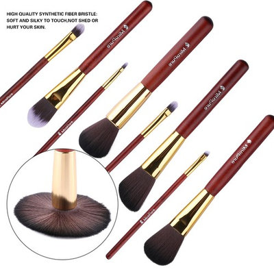 MiroPure 8-Piece Kabuki Makeup Brush Set with Ear Pick and Acne Needle (Golden Carmine / Black)