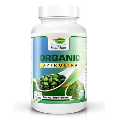 Healthies 100% USDA Organic (NO Additives) Spirulina Tablets 2000mg - The Secret Green Superfood That You’re Missing Out On! (120 Count, 30 Day Supply)