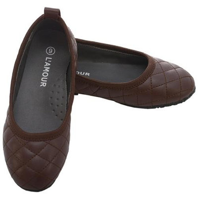 L 'Amour Brown Quilted Slip On Flat Fall Dress Shoes Little Girls 11-4