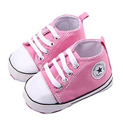 WAYLONGPLUS Infant Cute Canvas Sneaker Toddler Prewalker Anti-skid Soft Trainer Shoes (Pink, Size12)