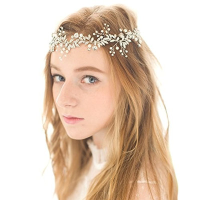 Queenco Handmade Crystal Wedding Head Band Bridal Hair Accessories Rhinestones Headpieces (Silver Tone)