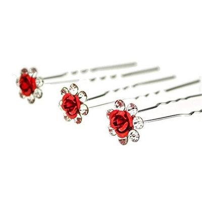 Happy Hours - 20Pcs Handmade U-Shaped Pearl Rose Flower Rhinestone Crystal Hair Pins Clips Barrette for Prom Party Wedding Bridal Bridesmaid Jewelry Accessories