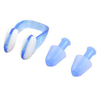 Protective Blue Plastic Nose Clip + Silicone Earplugs Set