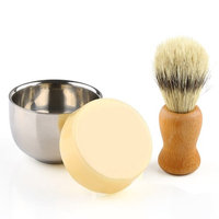 Boar Bristle Shaving Brush, 3in1 Shaving Set in Hard Wood Handle with Shaving Soap Bowl Stainless Steel and Goat Milk Soap 100g for Men
