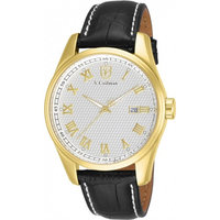 S.Coifman Men's Black Leather Band Steel Case Flame-Fusion Crystal Quartz White Dial Analog Watch SC0146