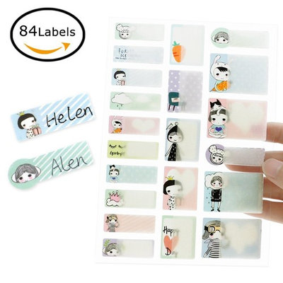 Itari Baby Bottle Labels,Waterproof Stickers Write-On Self-Laminating Name Labels for School,Daycare,Cute Design, 4 Sheets
