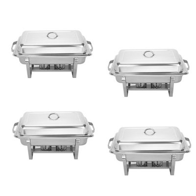 VEVOR Chafing Dish Set of 4 Stainless Steel Chafer Full Size 8 Quart Chafing Dishes for Catering Buffet Warmer Tray Kitchen Party Dining