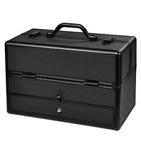 Professional Aluminum ABS Hair Stylist Barber Cosmetic Makeup Drawer Train Case With Key Lock Black