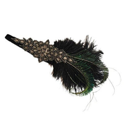 Prettyia 1 Piece 20s Headband Peacock Feather with Black Vintage For Bridesmaid Party Headband