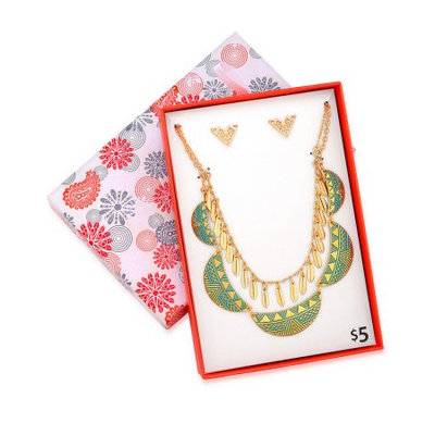 K & M Associates Imitation gold, layered neck and ear set with lite turquoise wash