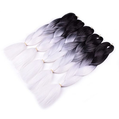 Jumbo Braiding Hair Kanekalon (10 Pieces) (Black/White) Afro Braiding Hair for Box Braids Havana Mambo Twist 24 Inch Soft Healthy