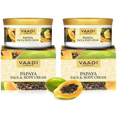 Papaya Face & Body Moisturizer Cream 10.6 Oz (Pack of 2 X 150 Gm) - Herbal Cream - All Natural - Paraban Free - Sulfate Free - Vaadi Herbals