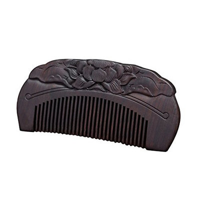 Icegrey Natural Handmade Lotus Engraving Black Sandalwood Hair Comb Beard Brush