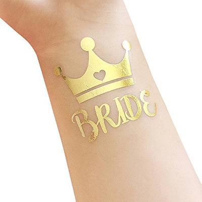 Bachelorette and Bride Tribe Temporary Tattoos, 12-Pack Bride & Team Bride, Bachelorette Party Supplies and Accessories Favours, Metallic Shiny Gold Tattoos (T12,T13)