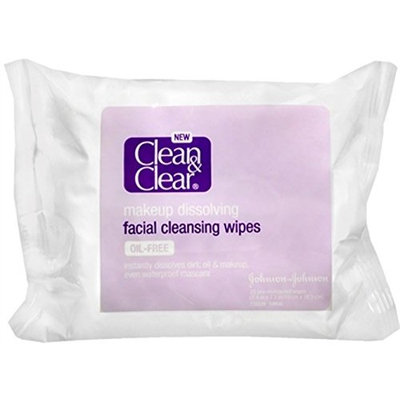 CLEAN & CLEAR Makeup Dissolving Facial Cleansing Wipes 25 Each (Pack of 5)