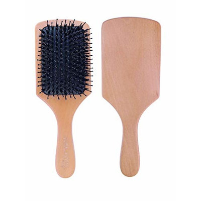 Milaya Beauty Natural Boar Bristle and Detangler Wooden Paddle Hair Brush with Nylon pins and Cleaning Tool for Women Men Girl Ideal for All Hair Types