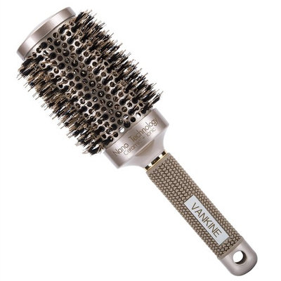 VANKINE Nano Thermal Ceramic & Ionic Round Barrel Anti-Static Hair Brush with Boar Bristle, for Hair Drying, Styling, Curling, Adding Hair Volume and Shine, Gold Color(2 inch)