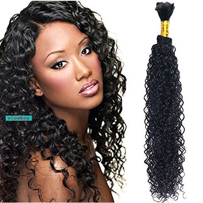 eCowboy High End Bulk Hair for Micro Braiding 100% Virgin REMY Human Hair Can be Dyed Bleached ABSORBS Color Well Jerry Curl Curly great deal 1 bundles pack, 100g/bundle Natural Black 20 Inch