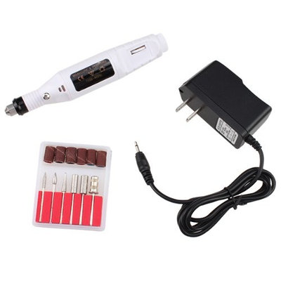 Electric Manicure Pedicure Machine Nail Art File Drill Pen 6 Bits White