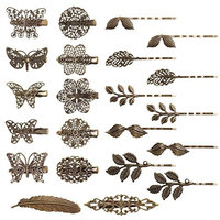 Velscrun 22 Pieces Vintage Hair Clips Barrettes Bronze Leaf Feather Bobby Pin Flower Butterfly Hair Clip for Girls and Women, Mix Styles