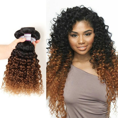 Racily Hair 8A Grade Ombre Peruvian Curly Hair 4 Bundles Auburn Brown Kinky Curly Hair Extensions 1B 30 Unprocessed Virgin Human Hair Weave (16