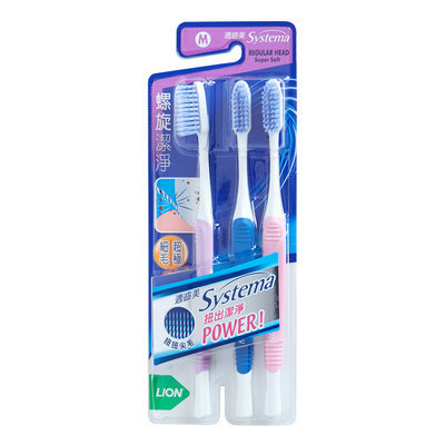 LION - Systema Spiral Toothbrush (M) (Random Color) 3 pcs