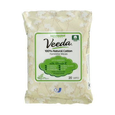 Veeda - 100% Natural Cotton Feminine Wipes pH-balanced with Vitamin E 20 sheets
