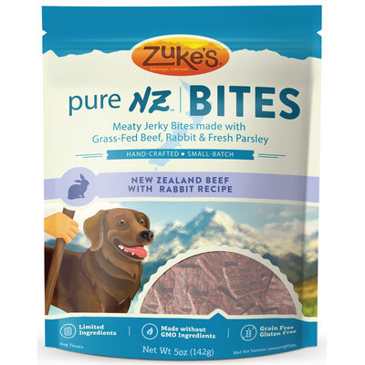 Zukes PureNZ Bites Jerky Treats Beef w/ Rabbit Recipe 5oz