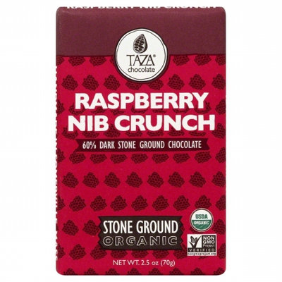 Taza Chocolate Dark Chocolate Bar Stone Ground Raspberry Nib Crunch 2.5 oz - Vegan
