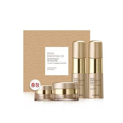 The Saem - Snail Essential EX Wrinkle Solution Skin Care Set: Toner 150ml + Emulsion 150ml + Cream 60ml + Eye Cream 30ml 4pcs