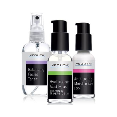 Best Anti Aging 3 Pack Skin Care System by YEOUTH, Professional Grade Hyaluronic Acid Serum, Patented L22 Face Moisturizer, and Balancing Face Toner - Anti Aging Serum Kit