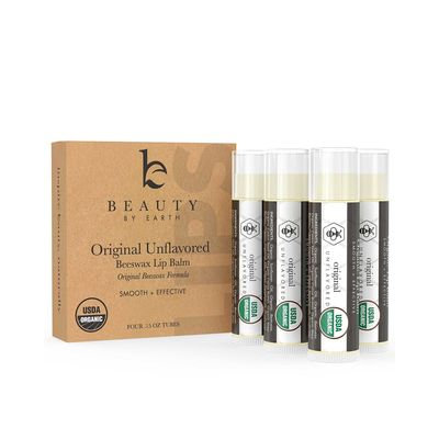 Beauty by Earth - Organic Unflavored Beeswax Lip Balm (4 Tubes in Pack) 4 Tubes in Pack