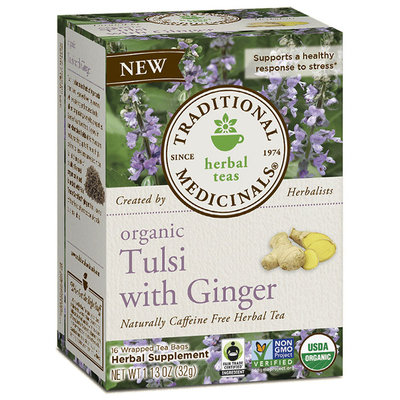 Organic Tulsi Tea with Ginger, 16 Tea Bags, Traditional Medicinals Teas