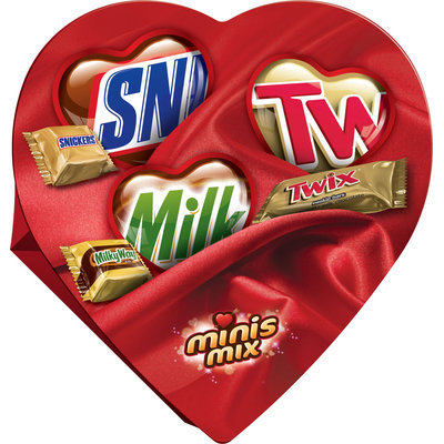 Assorted Valentine Mars Miniatures in a Heart-Shaped Box