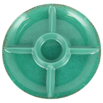 Studio California Mauna 15 in. Green Crackle Decal Section Serving Tray