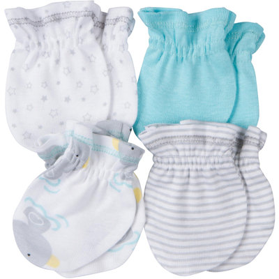Gerber® Newborn 4-Pack Mittens in Aqua/Gray Stripe/Ducks