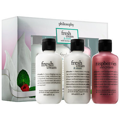 philosophy Fresh Cream & Mint with Berries on Top Shampoo, Shower Gel & Bubble Bath Trio 3 x 6.0 oz/ 180 mL