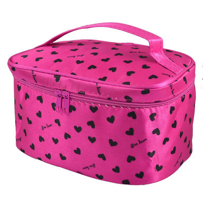 Unique Bargains Lady Heart Print Zipper Closure Fuchsia Travel Cosmetic Makeup Bag