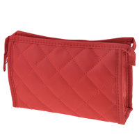 Unique Bargains Lady Red Stitching Rhombus Print Zippered Makeup Cosmetic Bag Holder