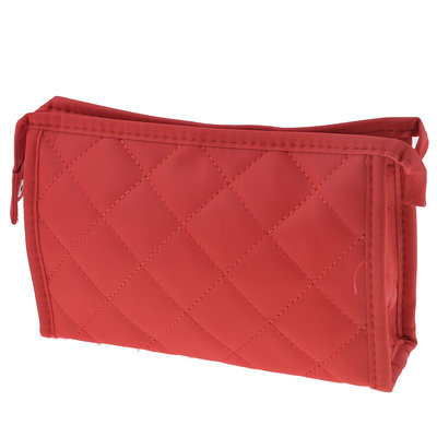 Unique Bargains Lady Red Stitching Rhombus Print Zippered Makeup Cosmetic Bag Holder