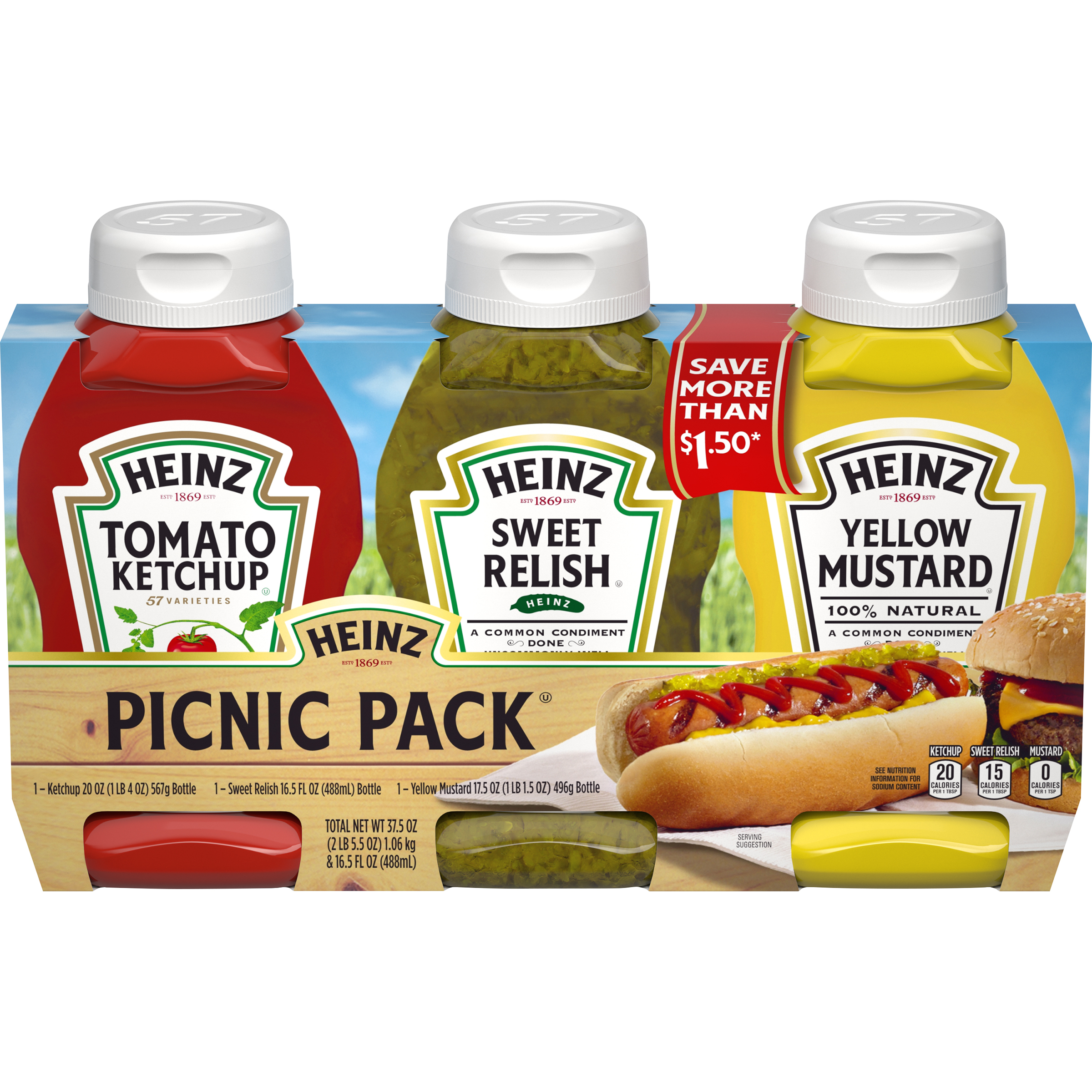Heinz Ketchup, Sweet Relish & Yellow Mustard Variety Pack