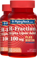 Piping Rock R-Fraction Alpha Lipoic Acid 100 mg plus Biotin Optimizer 2 Bottles x 60 Capsules