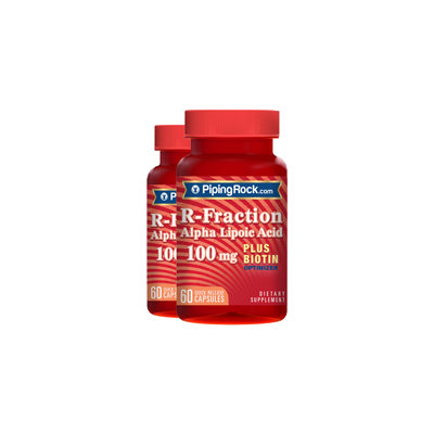 Piping Rock R-Fraction Alpha Lipoic Acid 100 mg plus Biotin Optimizer 2 Bottles x 60 Capsules