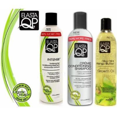 Elasta Qp Trio Set (Creme Conditioning Shampoo, Intense Conditioning Treatment, Growth Oil) Plus 1 Free of Apple EYE Pencil Color: Life Green
