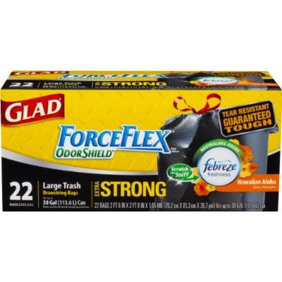 Glad Forceflex Odorshield Large Trash Bags, Hawaiian Aloha, 22 Count