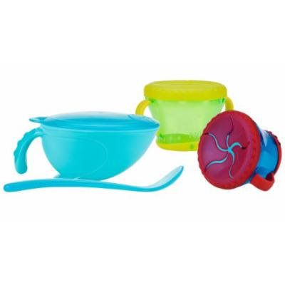 Nuby Non-Skid Comfort Grip Feeding Bowl with 2 Pack Snack Keeper, Aqua