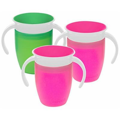 Munchkin Miracle 360 Degree 7 Ounce Spoutless Trainer Cup, 3 Pack, Green/Pink/Pink