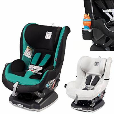 Peg Perego Primo Viaggio Infant Convertible Car Seat w Clima Cover, White & Cup Holder (Aquamarine)