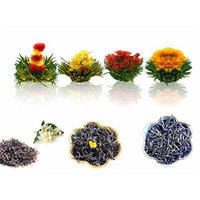 Tea Set of Fab Flowering Tea (4 Blooms), Whole Leaf Jasmine Green Tea (20g), 100% Natural Earl Grey (20g), and Premium Caramel Black Tea (20g)
