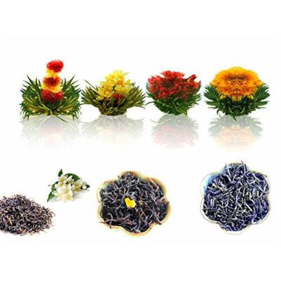 Tea Set of Fab Flowering Tea (4 Blooms), Whole Leaf Jasmine Green Tea (20g), 100% Natural Earl Grey (20g), and Premium Caramel Black Tea (20g)